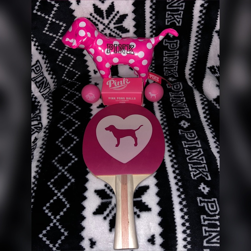 VSPink Ping pong balls, paddle and dog!